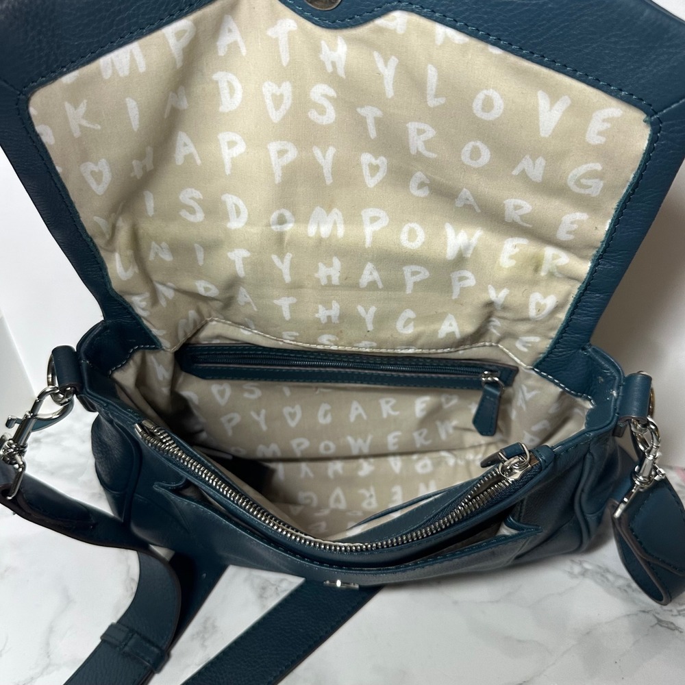 Aimee Kestenberg Bandit Crossbody Bag Women Teal Blue Pebbled Leather Zip - Picture 6 of 9